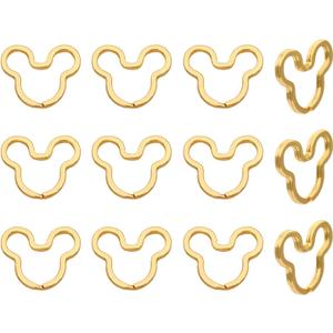 12pcs Creative Key Ring Keychain Mouse Shape Golden Metal Flat Split Key Holder Chains Rings Crafts DIY for Home Car Tag Office Organization Lanyards Keys Attachment Gift