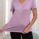 V Neck Workout Tops for Women UPF 50+ Breathable Loose Fit Short Sleeve Tee Shirt Yoga Gym Basic T Shirts (Purple, XL)