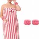 Defresit Plus Size Women's Towel Wrap (XXL-XXXXL) with Hair Towel Wristbands Lightweight Shower Wrap Spa Bathrobe Body Wrap Adjustable Quick-Dry Comfortable Bath Towel Set Machine Washable Coral Pink