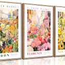 3Pcs Flower Market Color Botanical Canvas Wall Art Colorful Wildflower Sunflower Wall Decor Pictures Pink Floral Travel Posters Prints for Kitchen Bathroom Living Room Bedroom Decoration Unframed (16L" x 12W")