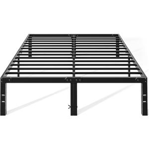 OLIXIS 14In Metal Queen Bed Frame with Storage Space, No Box Spring Needed with Sturdy Steel Slat Support, Heavy Duty and Easy Assembly, Platform Bed for Bedroom, Black