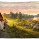 Jesus Christ Tapestry Jesus Shepherd Wall Handing Backdrop Home Decor for Bedroom Living Room Birthday Party 90X59inch