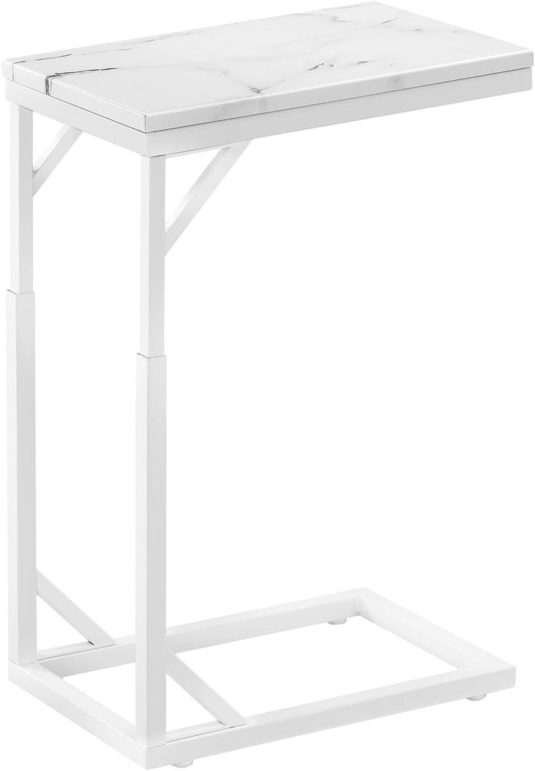 C-Shaped End Table, Small Sofa Table with Metal Frame, Adjustable Height Side Table for Couch, Living Room, Bedroom, Bedside (White, Large)
