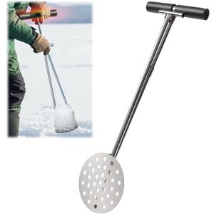 Heavy Duty Ice Fishing Scoop Skimmer, Ice Scooper for Ice Fishing Gear & Accessories, Fishing Tools with Foam Anti Slip Handle, Retractable Long Handle Design