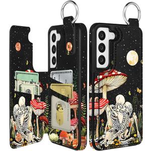 Shorogyt for Samsung S22 Plus Wallet Case with Card Holder - Designer Mushroom Skull Pattern Kickstand Magnetic Clasp Back Flip Folio Leather Phone Cases for Women Men Girls for Galaxy S22 Plus