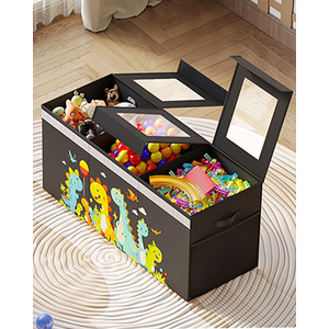 BBLIKE Extra Large Toy Box - Collapsible Sturdy Toy Storage Organizer with Visible Window, Kids Box Chest Bin Bsaket Storage Organizer for Living Room, Playroom, Bedroom, Nursery, Gray
