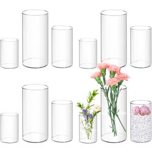 12 Pcs Acrylic Cylinder Vases 4,6,8 Inch Tall Clear Acrylic Flower Vases Bulk Floating Candle Holders Cylinder Plastic Vases for Centerpiece Table Wedding Home