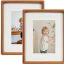 8x10 Picture Frame Set of 2 Natural Wood Photo Frames Display Pictures 5x7 with Mat or 8x10 without Mat Multi Photo Frames Collage for Wall or Tabletop Decor (Walnut)