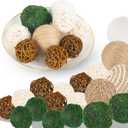 Orbs Decorative Balls for Centerpiece Bowls 18pcs Fake Moss Balls and Jute Rope Wicker Rattan Set Bowl Vase Fillers for Home Table Wedding Rustic Garden Party Decor