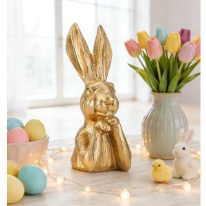 AOMOONOA Gold Bunny Statue, Resin Easter Bunny Figurine, Golden Rabbit Head Bust Sculpture, Thinking Bunnies Head Decor for Table Centerpiece, Indoor Spring Mantel Easter Decor, Gift