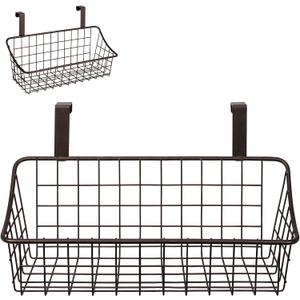 Spectrum Hanging Baskets for Organizing (Small, Bronze) - Grid Over the Cabinet Wire Basket for Kitchen or Bathroom - Door Hanging Storage Organizer for Cleaning Supplies, Washcloths, & Hand Towels