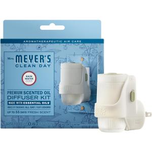 MRS. MEYER'S CLEAN DAY Premium Scented Oil Diffuser Kit, Rain Water, 1 warmer and .67 fl oz refill