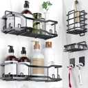 Shower Caddy Bathroom Shelves, The Athena Silken Black 4 Set, 40LB Capacity, Adhesive Tape - No Drill-Rustproof -Gorgeous Powder Coated 304 Stainless Steel Shower Organizer for kitchen and Home Decor