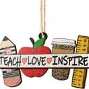 4 x V VIBEPY All Over Printed Teacher Ornament, Teacher Christmas Ornaments Apple Pen Ornaments Christmas Gifts For Teachers 3.2"x3.5" 2 Layer Ornaments, Gift for Teacher
