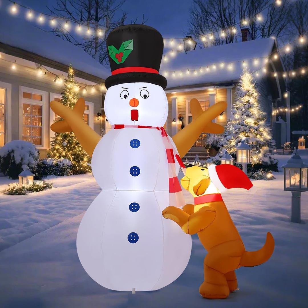 COMIN 6 FT Christmas Decorations Outdoor Inflatables Snowman&Dog Blow ups with Built-in LEDs for Yard Party Lawn Decor