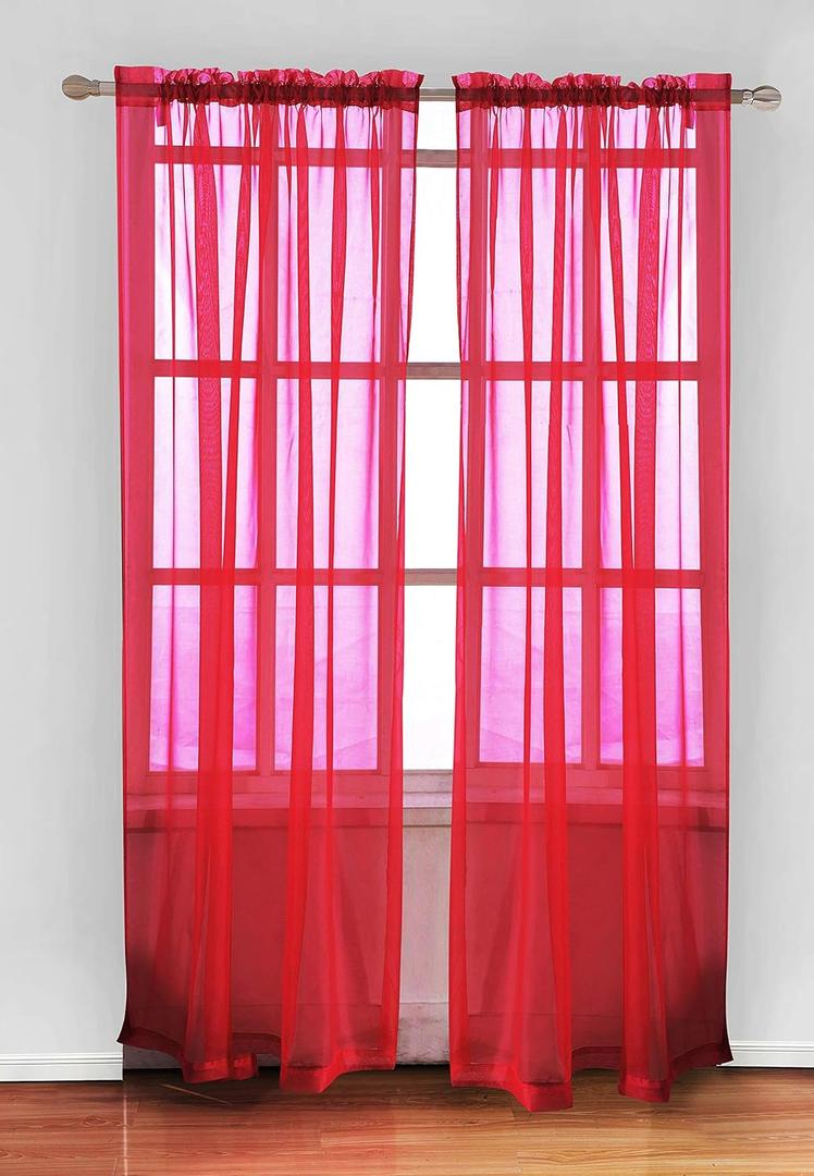 OPT. Elegance Sheer Voile Rod Pocket Window Curtain Panel, 81010 (Burgundy), 84"L x 54"W