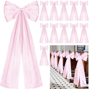 Large Wedding Pew Bows with Long Tails 12 x 29.5 Inch Wedding Aisle Decorations Bows Satin Ribbon Background Decor for Bridal Shower Reception Ceremony (Pink,24 Pcs)