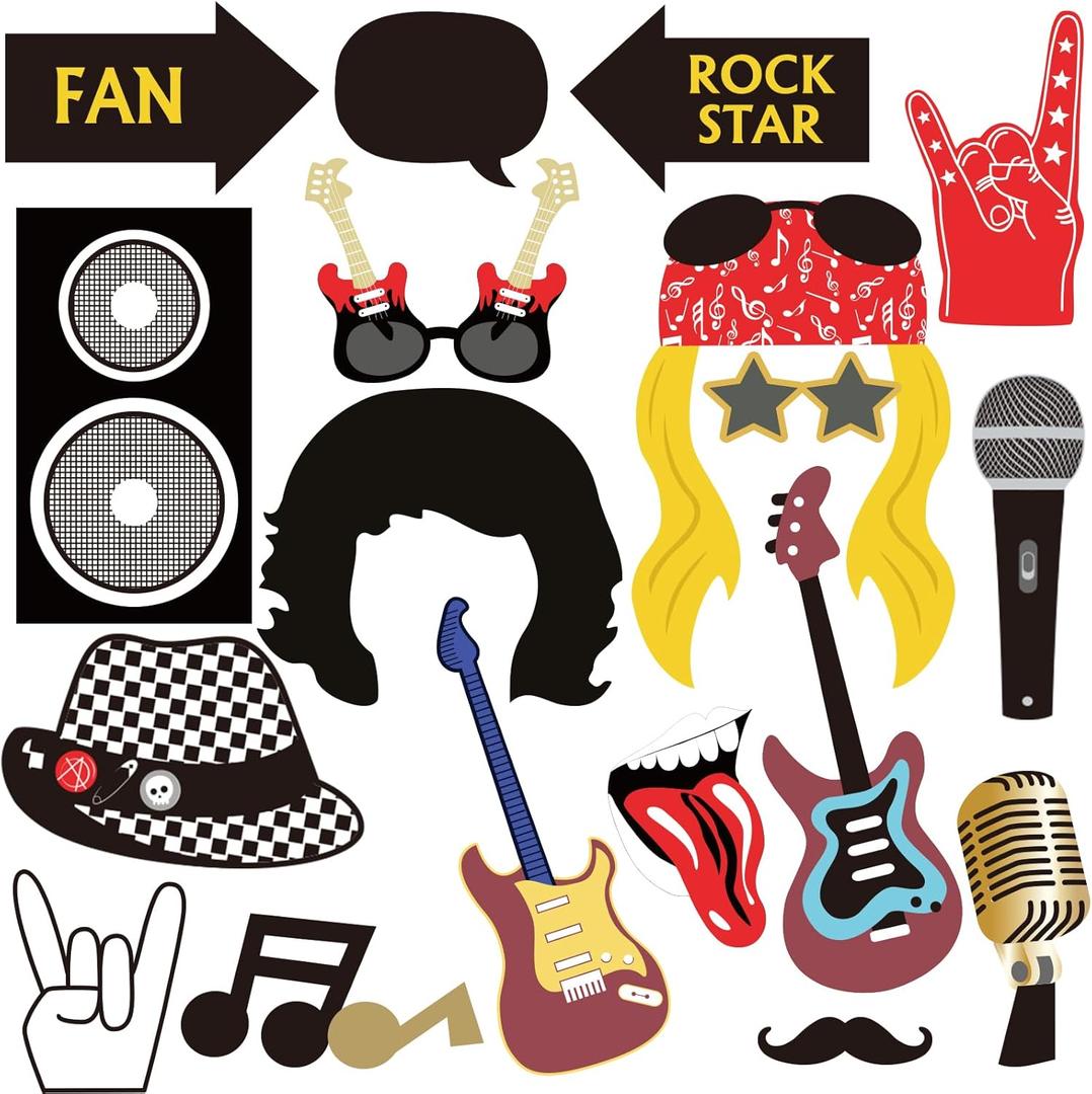 Paper Jazz 18pcs Rock and Roll Birthday Party Decorations Note Guitar Star Photo Booth Props Music Theme Party Supplies Music Party Decoration.