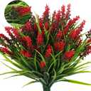 RECUTMS Fake Grass Plant,Fake Plants Outdoor, Artificial Grass, UV Resistant Fake Bushes Plastic Artificial Greenery Shrubs, Faux Greenery for House Garden Patio Front Porch Indoor Decor(Red)