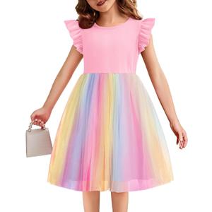 Flypigs Toddler Tutu Dress Girls Ruffle Tulle Dresses Cute Summer Party Princess Sundress (Pink, 130)