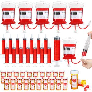 WinnerWhy 60 Pcs Nursing Graduation Party Supplies 5 Iv Blood Bags for Drinks 15 Plastic Syringes 20 Empty Pill Bottles with Caps 20 Sticky Labels Nurse Party Favors Bsn Rn Lpn Graduation Decoration