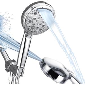 KINSE High Pressure Shower Head with Hose,9-Mode Handheld Shower Head, 5" Shower Head with 71" Extra Long Shower Hose & Adjustable Bracket,Built-In Power Wash to Clean Tub, Tile & Pets (Chrome)