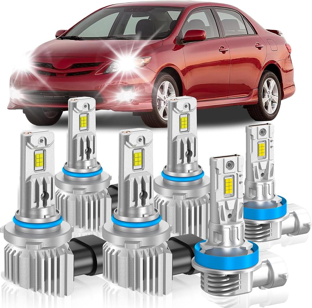 Fit for Toyota 2009-2013 Corolla Light Bulbs, High/Low Beam Fog Light Bulbs Combo, 800% Brightness CSP Chips, 6000K White, Efficient Heat Dissipation, Pack of 6