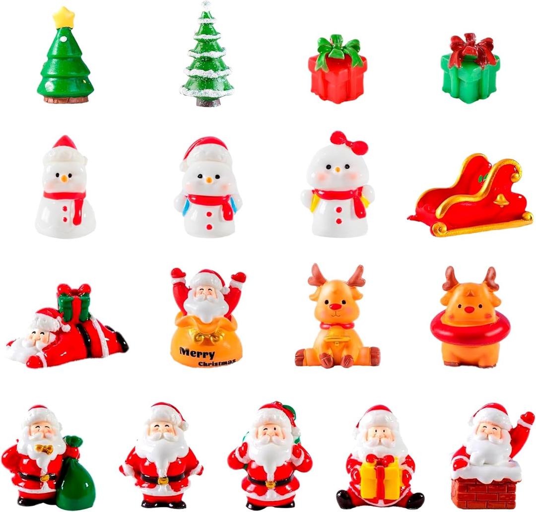 17 Pieces Mini Resin Christmas Ornaments, Miniatures Figures Tiny Decor, Santa Claus Snowman Christmas Tree Reindeer Gifts for Snow Globe Xmas Home Party Cake Toppers Dcor (17)