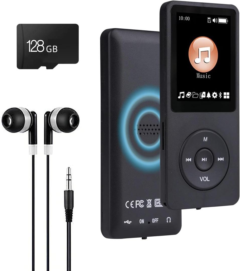 MP3 Player with Bluetooth 5.2 HiFi Sound, with Built-in Speaker/FM Radio/Voice Recorder/E-Book, Lossless Sound Multifunctional Mini Design Ideal for Sport Running (Earphones Included)