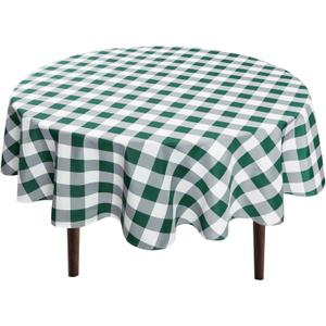 Hiasan Christmas Checkered Round Tablecloth 50 Inch - Waterproof Stain and Wrinkle Resistant Washable Fabric Table Cloth for Dining Room Party Outdoor Picnic, Forest Green and White