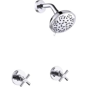 2 Handles Shower Faucet Set,Two Handle Shower Faucet Trim Kit with Rough-in Valve,Wall Mount,Chrome