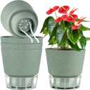 Plant Pots 6 inch Self Watering Pots, 5 Pack Flower Pots Outdoor Indoor, Planters with Drainage Hole and Tray Saucer-Green