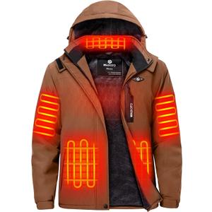 WASOTO Heated Jackets for Men Fur Lining with 18400mAh Battery Pack Charger included Rechargeable Waterproof for Hunting Work (2X-Large, Brown)