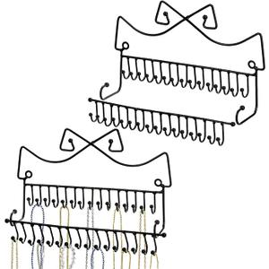 Hedume Set of 2 Jewelry Organizer, Wall Mounted Black Metal Necklace Holder with 20 Fixed Hooks and 20 Removable Hooks, Jewelry Display Storage Rack for Necklaces and Bracelets