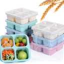 8 Pack Wheat Straw Snack Containers, 4-Compartment Reusable Bento Box with Lids - BPA-Free, Stackable Meal Prep Food Storage for Work, Travel, Home and On-the-Go