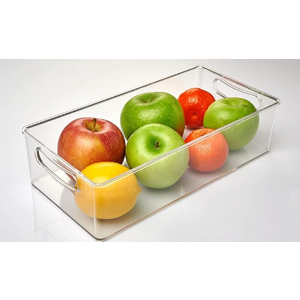 11-Inch Refrigerator Organizer Bin with Handles - Clear Plastic Storage for Fridge, Pantry, or Countertop - Dishwasher Safe