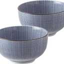 Mino Ware Japanese Ceramic Sendan Tokusa 5.04 Inches Diameter Large Rice Bowl Donburi Soup Noodle or Serving Bowl Set of 2 TR50024