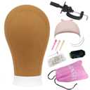 Leeven 21"-24" Canvas Block Head for Wigs Styling & Display - Brown Mannequin Canvas Wig Head With Stand, Wig Cap, T-Pins, C-Needles, C Clamp & Hair Clips