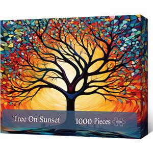 Puzzles for Adults 1000 Pieces - Stained Glass Tree on Sunset Jigsaw Puzzles 1000 Pieces - Challenging Jigsaw Puzzles for Game Nights, Vibrant Colors & Premium Quality