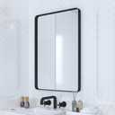 VocalStar Black Bathroom Mirror for Wall, 18 x 26 Inch Rounded Rectangle Metal Framed Bathroom Wall Vanity Mirror Farmhouse, 1/4-inch Shatterproof Glass | Ultra-Flush Hanging