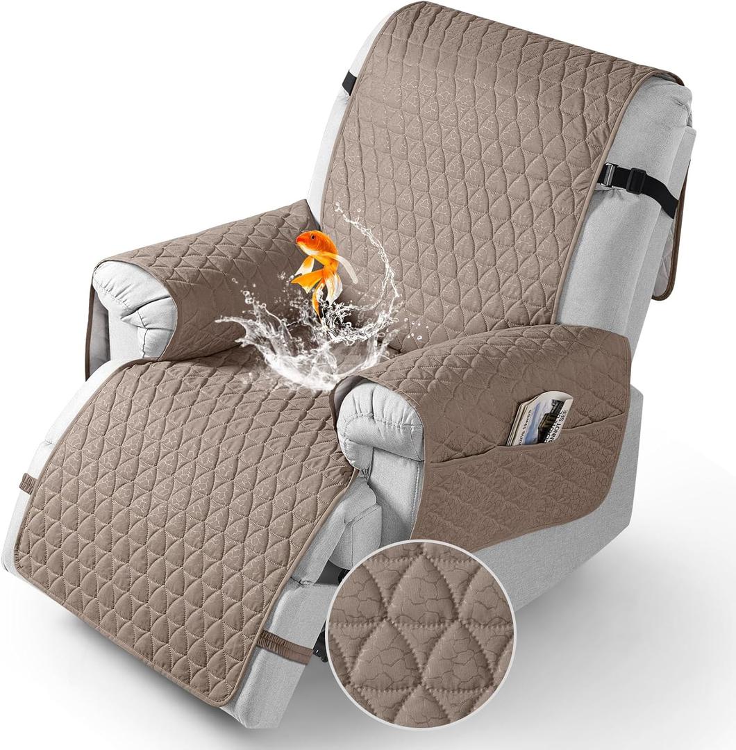 TAOCOCO 100% Waterproof Recliner Cover - Recliner Cover with Non-Slip Granule, Recliner Chair Covers with Elastic Band, Recliner Chair Covers for Reclining Chair(Taupe, Small-22'')