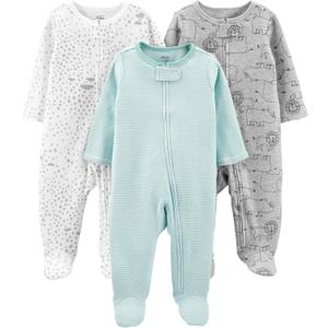 Simple Joys by Carter's Baby 3-Pack Neutral Sleep and Play (Green Stripe/Grey Lion/White Stars)
