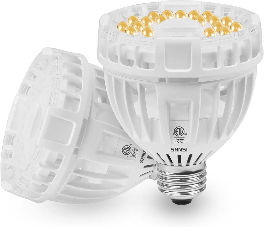 SANSI P25 15W Grow Light Bulbs, LED Full Spectrum 200W Equiv. High PPFD Plant Light Bulbs, Energy Saving 4000K Daylight Grow Lights for Indoor Plants, Medium E26 Base, 2-Pack