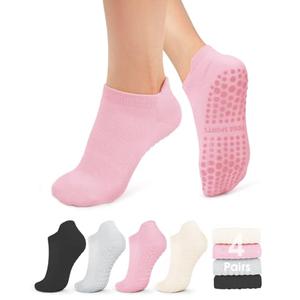 YeuG Pilates Socks with Grips for Women Non Slip Grip Socks for Yoga, Barre, Hospital Grippy Ankle Socks Womens Gifts