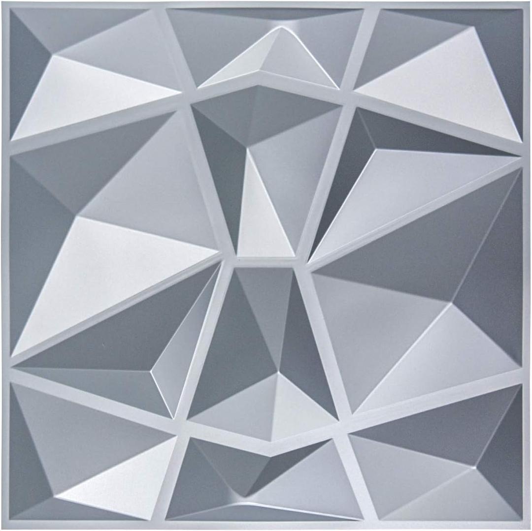 Art3d 3D Paneling Textured 3D Wall Design, Grey Diamond, 19.7" x 19.7" (12 Pack) (Matt Grey)
