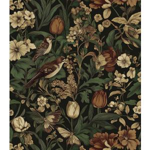 Erfoni 17.3" x 394" Bird Floral Peel and Stick Wallpaper Vintage Contact Paper for Livingroom Floral and Leaf Self Adhesive Wall Paper Retro DIY Removable Decorative Wallpaper Vinyl Roll Dark