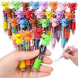 LiYiQ 25 Pcs Axolotl Party Favor Multicolor Pen in One Cartoon Cute Fun 4-in-1 Cute Pens Bulk Kawaii Axolotl Ballpoint Pens for Fun Gifts