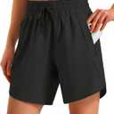 Ksmien Women's 5"/ 7" Athletic Running Shorts Quick Dry Lightweight Workout Gym Shorts with Zipper Pockets UPF 50+ Black XL
