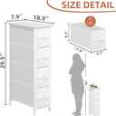 Somdot Narrow Dresser with 4 Drawers, Slim Storage Organizer Chest of Drawers with Removable Fabric Drawers for Small Spaces Bathroom Closet Bedroom Laundry, White Leather, 18.9"D x 7.9"W x 29.5"H
