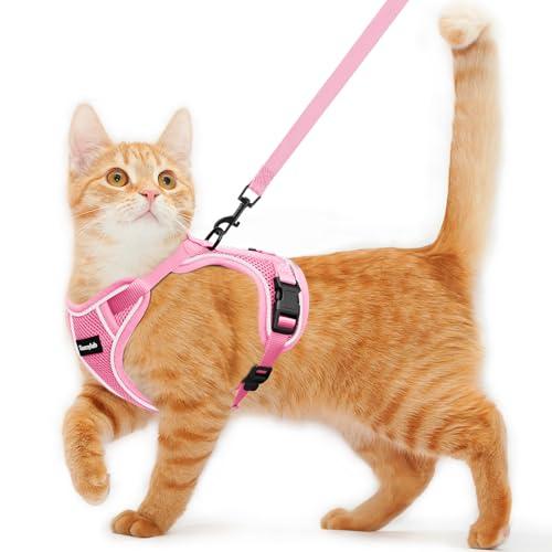 Cat Harness and Leash for Walking Escape Proof Soft Adjustable Cat Leash Breathable Comfortable Vest Easy to Wear Kitten Harness for Outdoor Travel (Pink, XS (4-6lb))